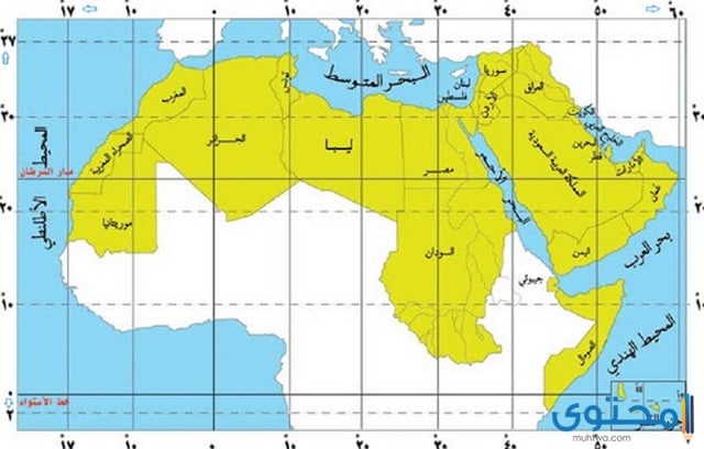 خريطة الوطن العربي كاملة صماء وملونة