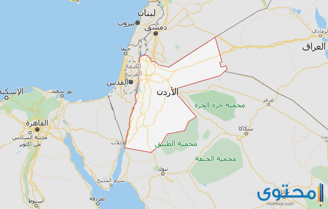 خريطة الأردن بأسماء المدن كاملة بالتفصيل